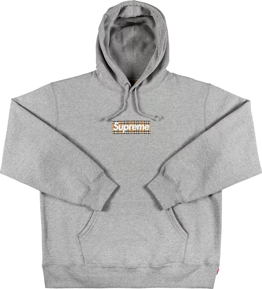 Supreme Burberry Box Logo Hooded Sweatshirt Heather Grey